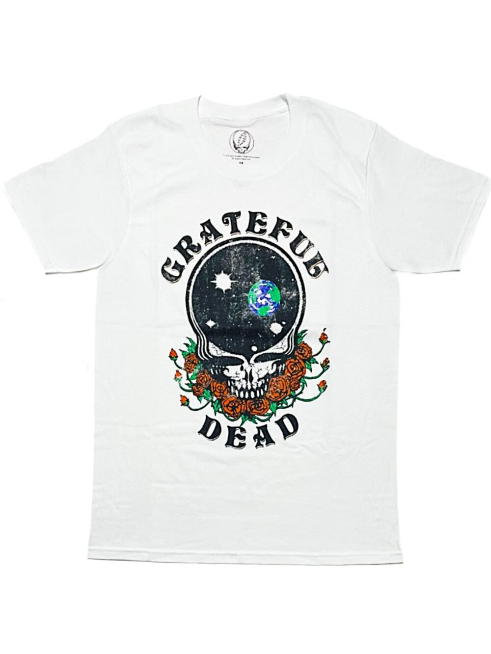 Grateful Dead Space Your Face Skull Roses Graphic Tee White NWT Men's M